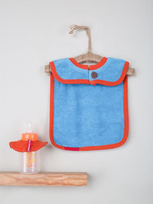 Blue Color Infant/Baby Bib With Bottle Drip Cover Set (Large Bib + Bottle Drip Bib) - 2 Pieces Set