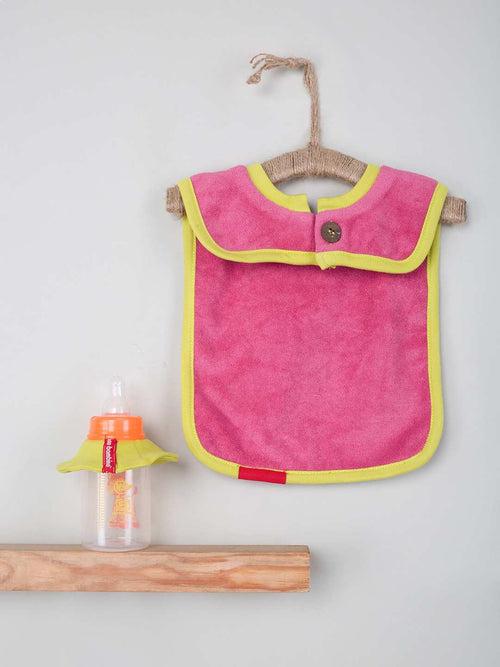 Fuscia Color Infant/Baby Bib With Bottle Drip Cover Set (Large Bib + Bottle Drip Bib) - 2 Pieces Set