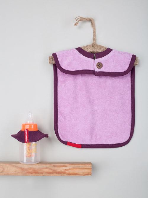 Pink Color Infant/Baby Bib With Bottle Drip Cover Set (Large Bib + Bottle Drip Bib) - 2 Pieces Set