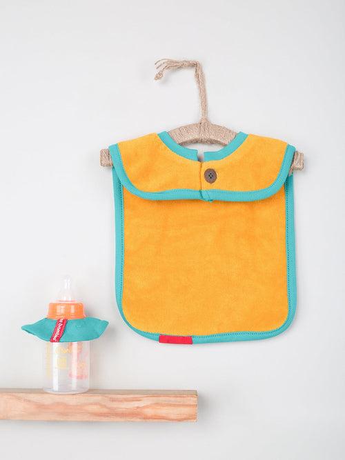 Yellow Color Infant/Baby Bib With Bottle Drip Cover Set (Large Bib + Bottle Drip Bib) - 2 Pieces Set