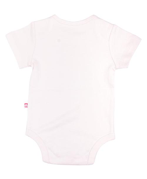 Round Neck Half/Short Sleeves Pink Color with Slogan Bodysuit For Baby Girls