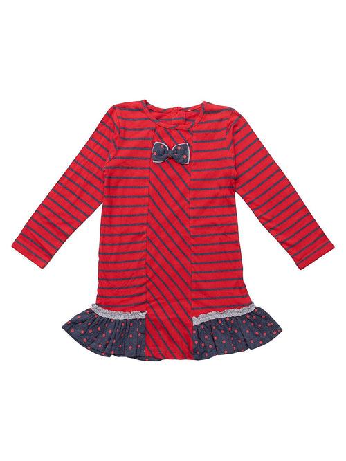 Full Sleeve Round Neck Strip Dress for Baby Girls