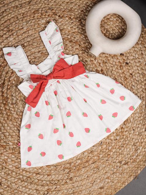 Strawberry White Sleeveless Mini Dress For Baby & Kid Girls.