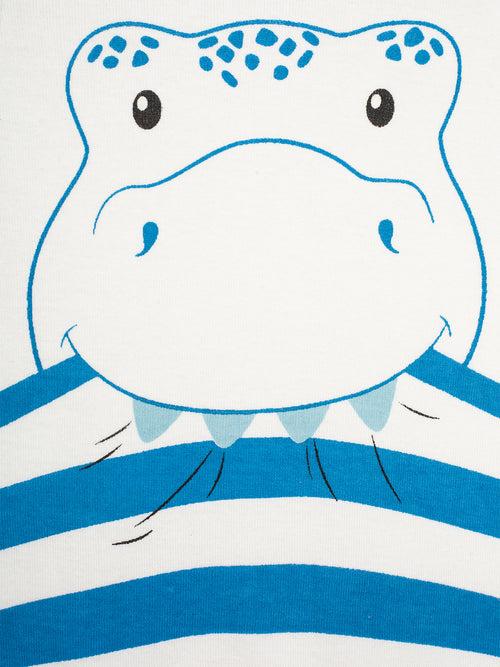 Round Neck Sleeveless Blue & White Color With Hippo Print Half Romper For Baby Boys