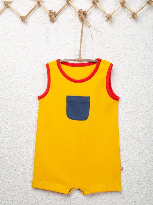 Round Neck Yellow Color Sleeveless Romper For Unisex Baby