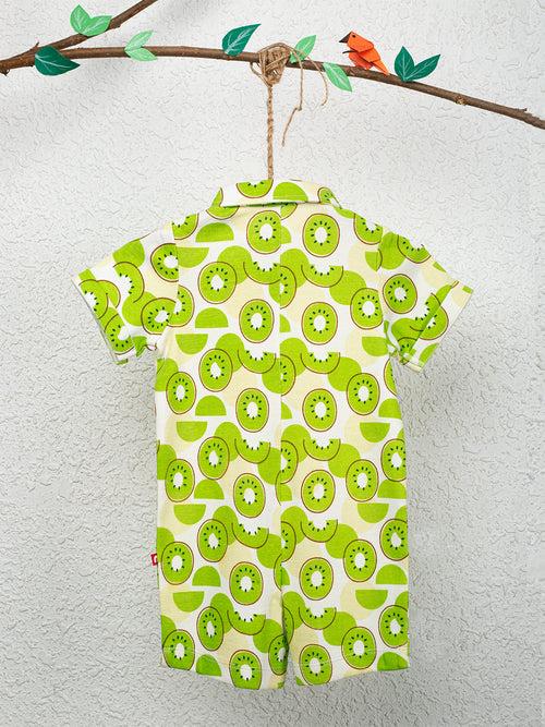 Short Sleeve Kiwi Print Half Romper With Bow For Baby Boy