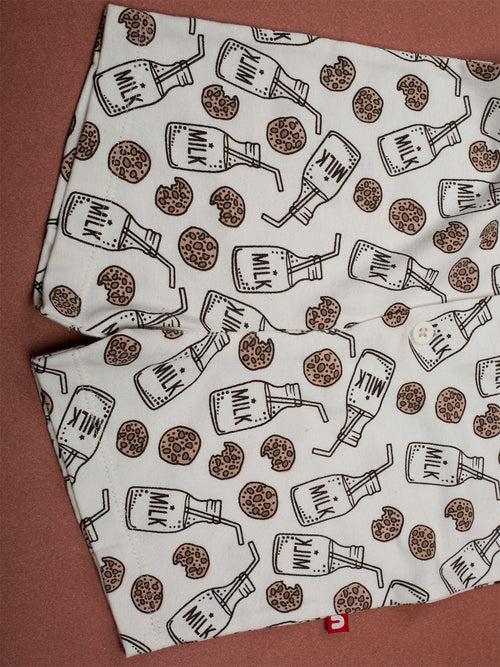 Short Sleeve White Color Milk & Cookies Print Half Romper With Bow For Baby Boy