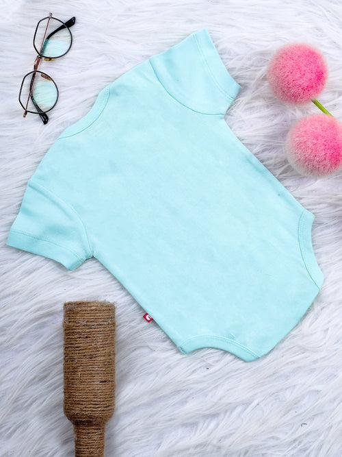 Short-Sleeve Lap Shoulder Aqua Color Bodysuit For Unisex Baby