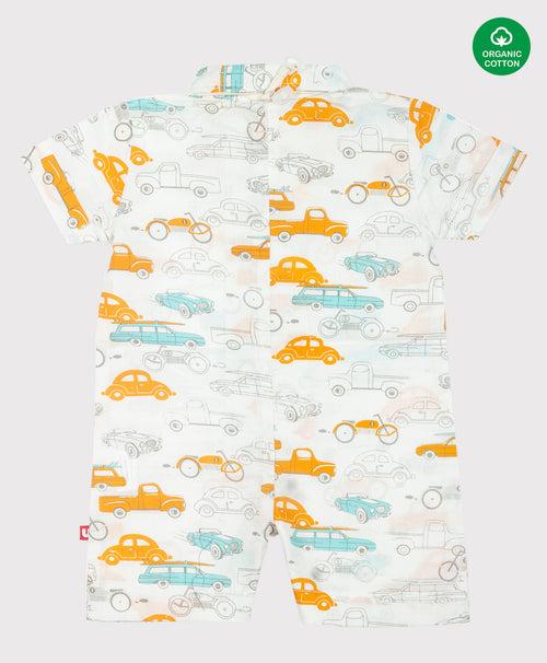 Car Print Half Romper With Boy For Baby Boy