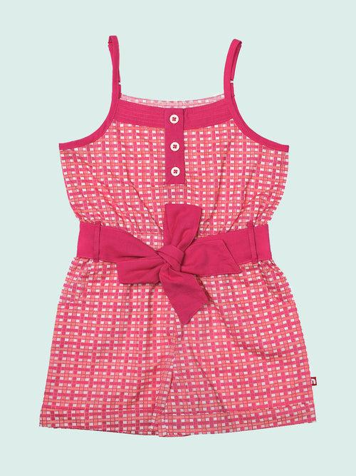 Sleeveless Checked Singlet Jumpsuit Dress For Baby Girl