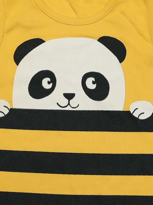 Sleeveless Panda Print Yellow Half Romper For Baby Boy.