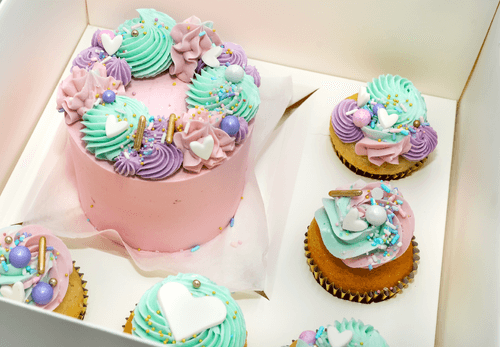 Pastel Bento Box Cake & Cupcakes
