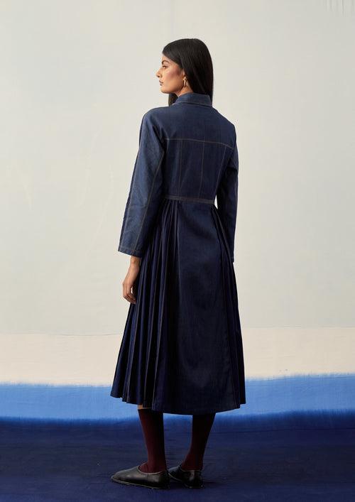 Denim panelled midi shirt dress