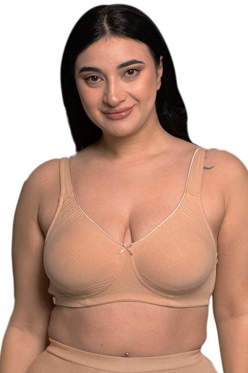 Plus Size Beige Organic Cotton Bamboo Non padded Side support bra