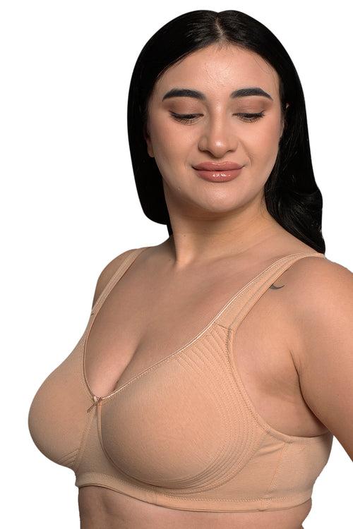 Plus Size Beige Organic Cotton Bamboo Non padded Side support bra