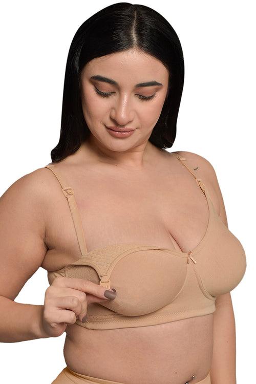 Plus Size Beige Organic Cotton Bamboo Non Padded  Feeding Bra