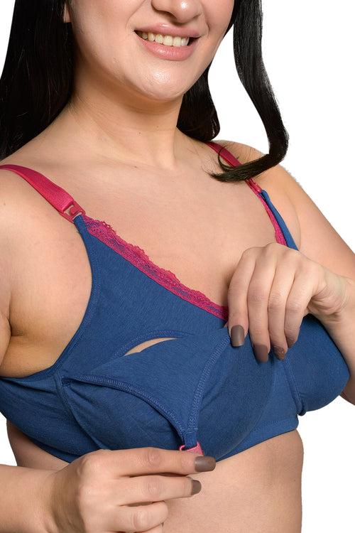 Plus Size Royal Blue Organic Cotton Bamboo Non Padded Laced Nursing Bra