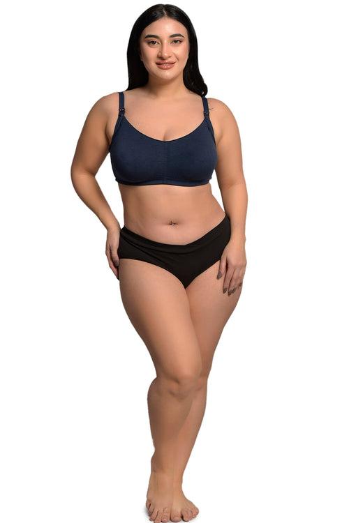 Plus Size Navy Organic Cotton Bamboo Nursing Bra with Removable pads