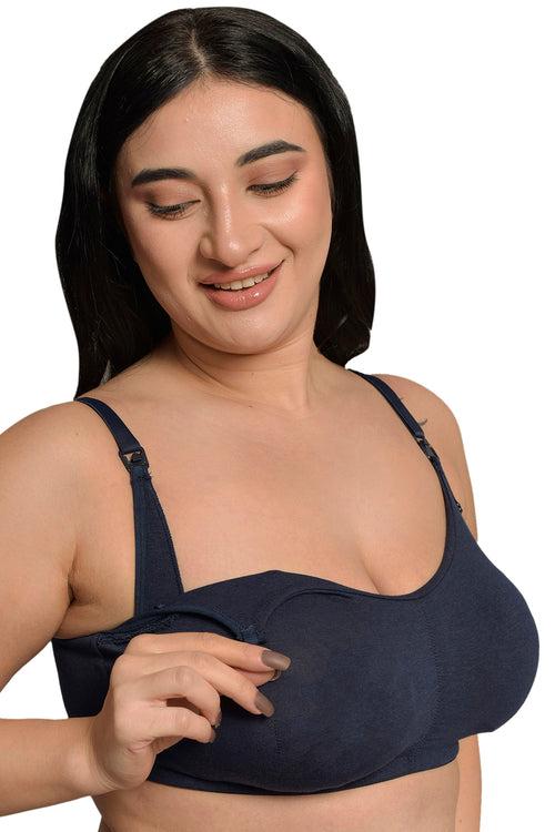 Plus Size Navy Organic Cotton Bamboo Nursing Bra with Removable pads