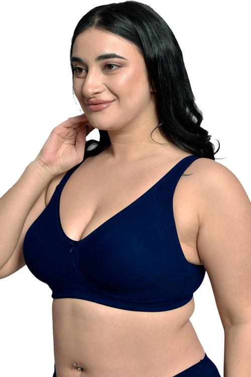 Plus Size Navy Blue Organic Cotton Bamboo Non padded Side support bra PISB057-NavyBlue