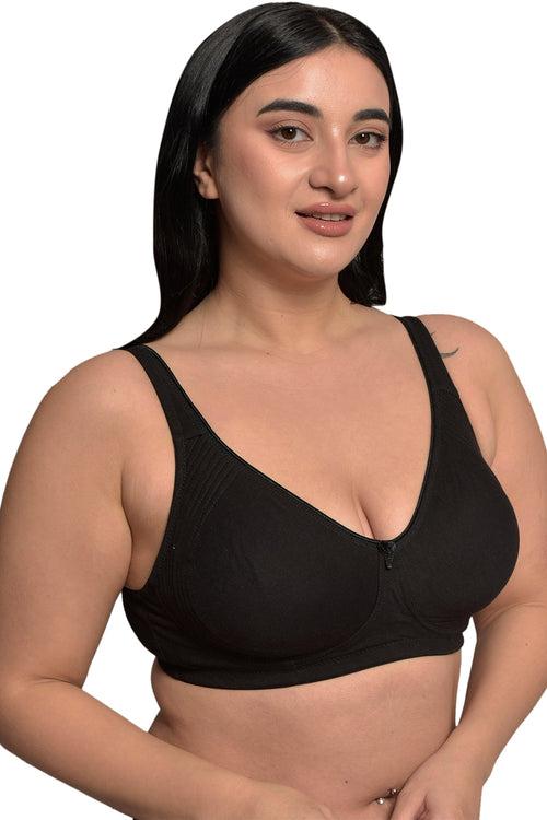 Plus Size Black Organic Cotton Bamboo Non padded Side support bra