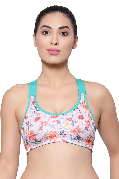 Organic Cotton Antimicrobial Medium Impact Sports Bra-ISB071-Pink Floral-