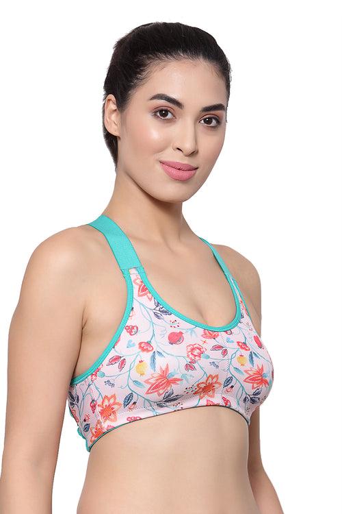 Organic Cotton Antimicrobial Medium Impact Sports Bra-ISB071-Pink Floral-