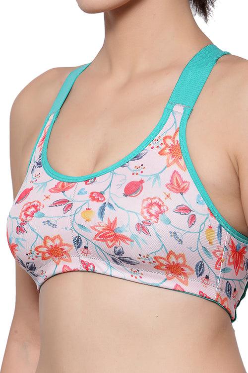 Organic Cotton Antimicrobial Medium Impact Sports Bra-ISB071-Pink Floral-