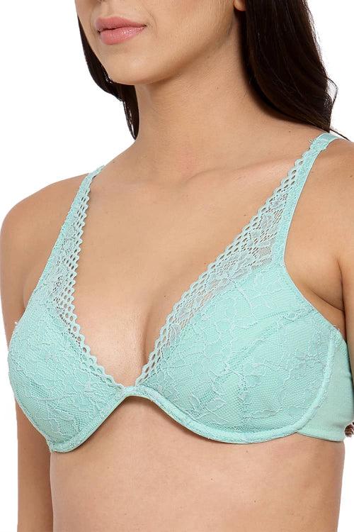 Organic Cotton Antimicrobial Laced Cushioned Padded underwired Bra-ISB107-Ocean Green-