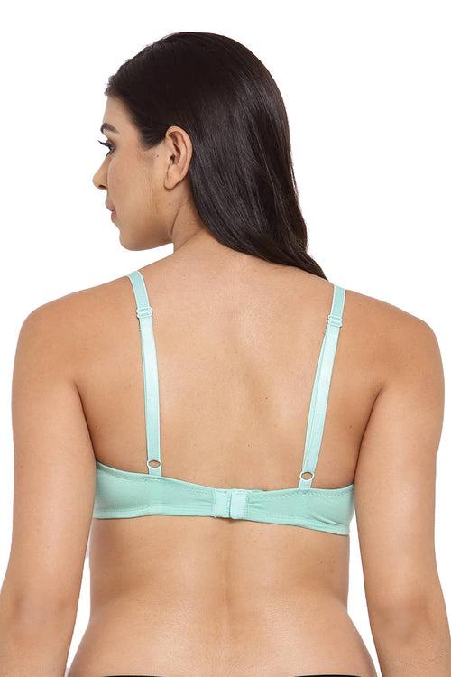 Organic Cotton Antimicrobial Laced Cushioned Padded underwired Bra-ISB107-Ocean Green-