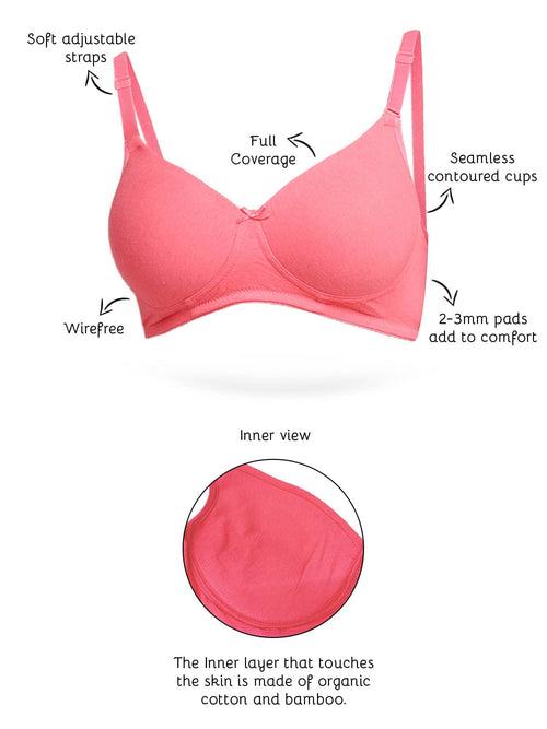 Organic Cotton  Antimicrobial Wire-free Padded Bra (Pack of 3)-ISB068-B.Pink_B.Pink_Coral Pink-