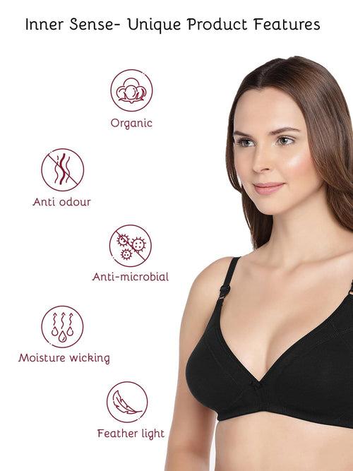 Organic Cotton Antimicrobial Seamless Triangular Bra with Supportive Stitch (Pack of 3)-ISB099-_Skin_Skin_Black-