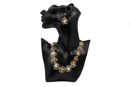 Yellow Chimes Latest Fashion White Crystal Pearl Designer Silver Necklace Set With Earrings Jewellery Set For Women & Girls