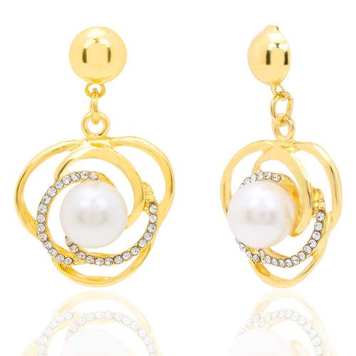 Yellow Chimes Latest Fashion White Crystal Pearl Designer Silver Necklace Set With Earrings Jewellery Set For Women & Girls