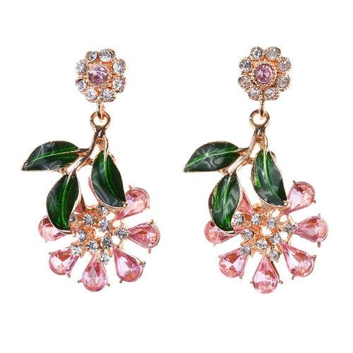 Yellow Chimes Gold Plated Flower Design Crystal Drop Earrings for Women and Girls