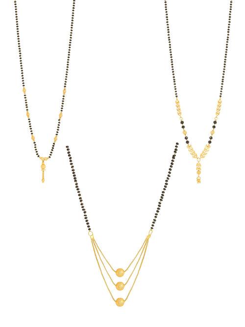 Yellow Chimes Mangalsutra for Women Combo of 3 Pcs Gold Plated Black Beads Mangal Sutra Pendant Necklace for Women and Girls.