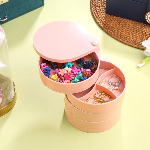 Yellow Chimes Jewellery Organisers Storage Box | Wedding Birthday Gift Box for Women | Jewelry Box with Bangles Earrings Organisers | Portable 4-Layer Rotating Jewelry Organizer Box