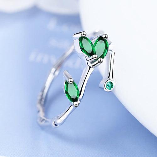 Yellow Chimes Rings for Women and Girls Fashion Green Ring | Adjustable Crystal Rings | Silver Tone Leafy Shaped Finger Ring for Women | Birthday Gift For Girls & Women Anniversary Gift for Wife