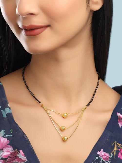 Yellow Chimes Mangalsutra for Women Combo of 3 Pcs Gold Plated Black Beads Mangal Sutra Pendant Necklace for Women and Girls.