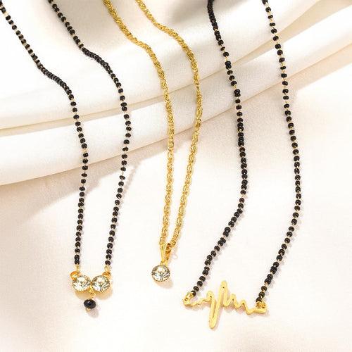 Yellow Chimes Mangalsutra for Women Combo of 3 Pcs Gold Plated Black Beads Mangal Sutra Heart Beat Pendant Necklace for Women and Girls.