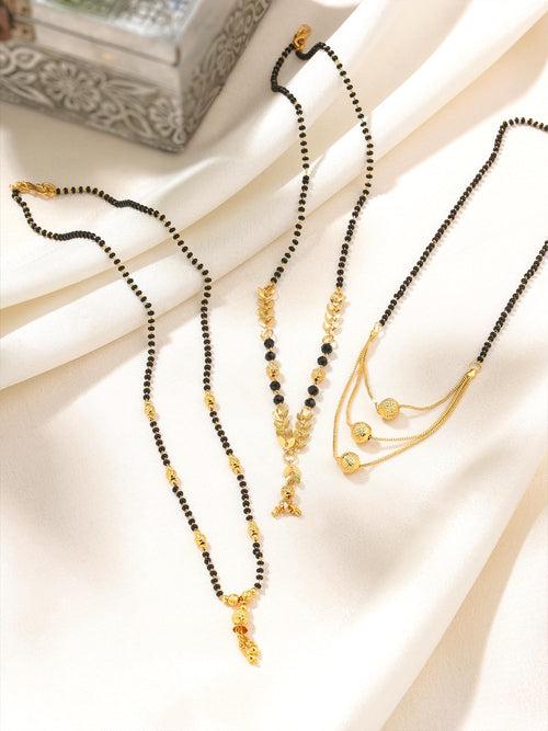 Yellow Chimes Mangalsutra for Women Combo of 3 Pcs Gold Plated Black Beads Mangal Sutra Pendant Necklace for Women and Girls.
