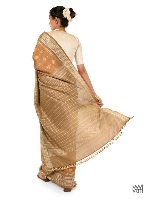 Khadi Brown Tree of Life Natural Dyed Mulberry Silk Ikat Saree