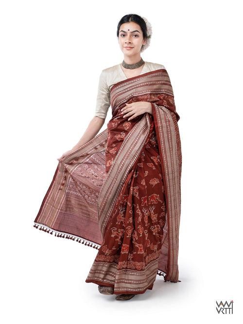 Madder Red Vanya Jeevan Prakritik Natural Dyed Mulberry Silk Ikat Saree