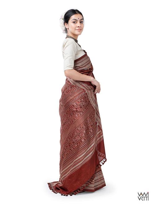 Madder Red Vanya Jeevan Prakritik Natural Dyed Mulberry Silk Ikat Saree