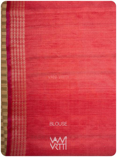 Silver Oak Brown Matsya Kachhap Handspun Tussar Silk Saree