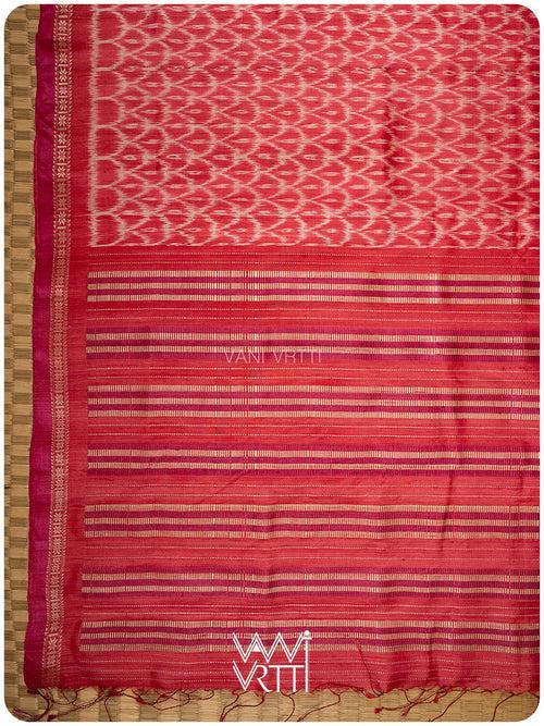 Watermelon Red Samudra Lahar Ikat Handspun Tussar Silk Sari