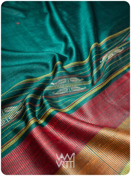 Emerald Green Kondha Handspun Tussar Silk Sari