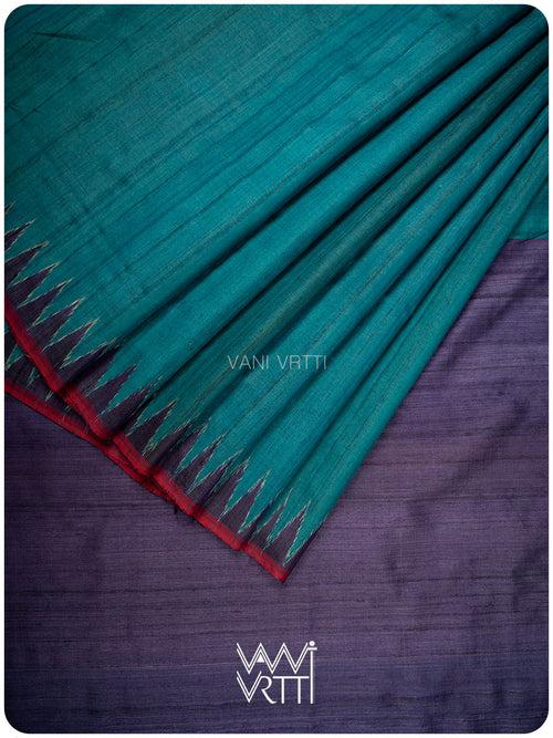 Teal Blue Antara Handspun Tussar Silk Saree