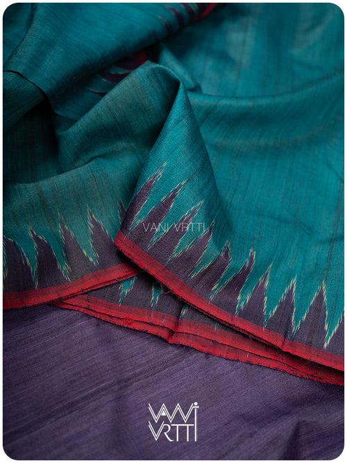 Teal Blue Antara Handspun Tussar Silk Saree