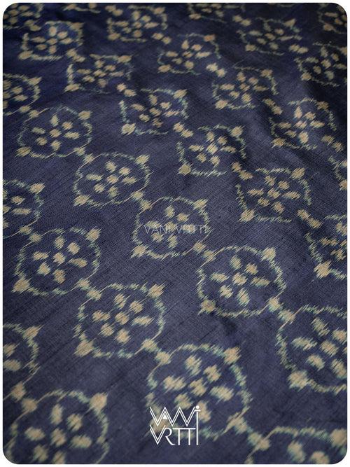 Midnight Blue Nargis Ikat Handspun Tussar Silk Sari